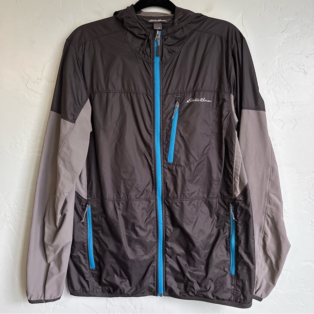 Eddie Bauer Men's Gray Lightweight Packable Outdoor Windbreaker Jacket Small EUC